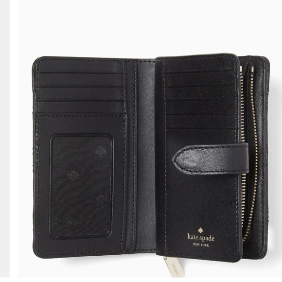 Kate Spade Natalia Quilted Leather Medium Compact Bifold Wallet in Black - Picture 2 of 13